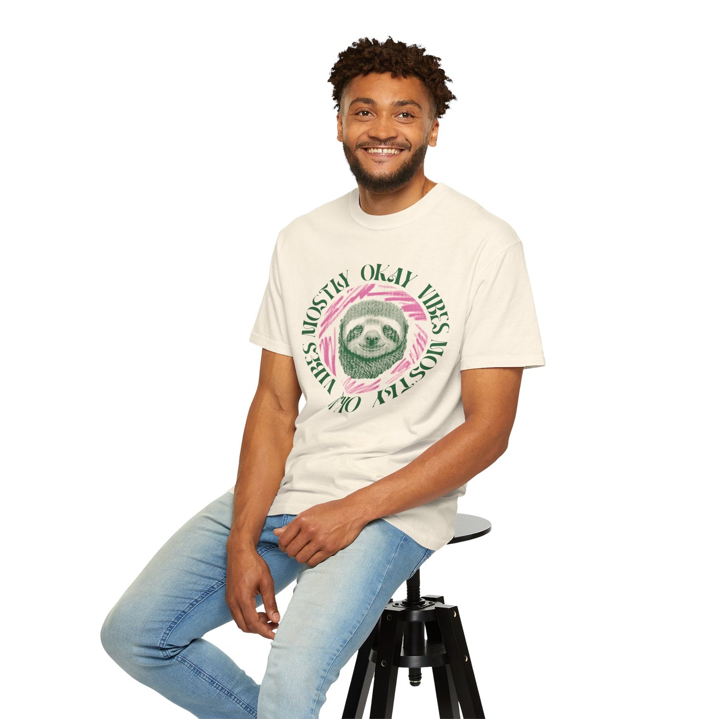 Mostly Okay Vibes Garment-Dyed T-Shirt (Tan)